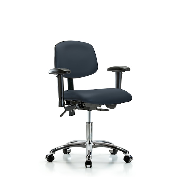 Desk Chair Desk Chair, Vinyl, Chr Tilt AA Casters, Nav, Adjustable Arms, 18" to 23" Height, Vinyl