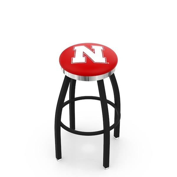 25" Blk Wrinkle Nebraska Swivel Bar Stool, Chrome Ring