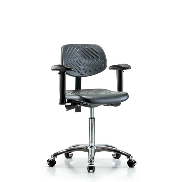 Chair, Poly, Med Bench, Chrome AA Casters, 6-Way Adjustable, 19-1/2" to 27-1/2" Height, Black; Blue