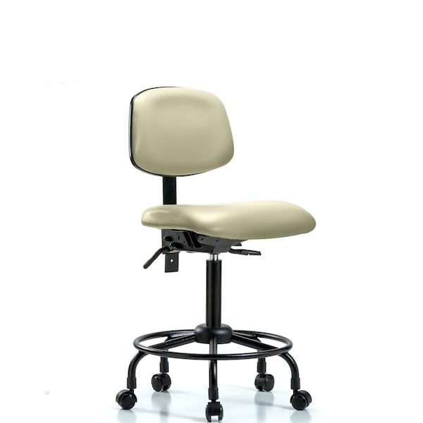 Bench Chair, Viniyl, RT Tilt, Casters, Wht, No Arms, 22" to 29" Height, Adobe White