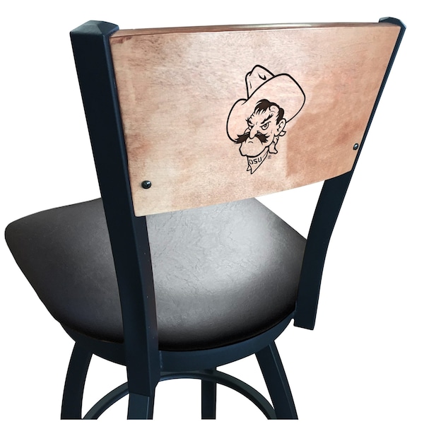 25" Blk Wrinkle Oklahoma State Swivel Bar Stool, Laser Engraved Back