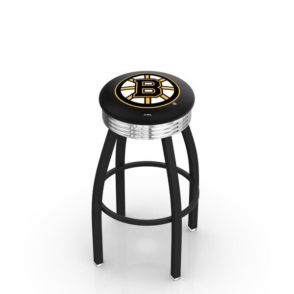 25" Blk Wrinkle Boston Bruins Swivel Bar Stool, Chrome Ring