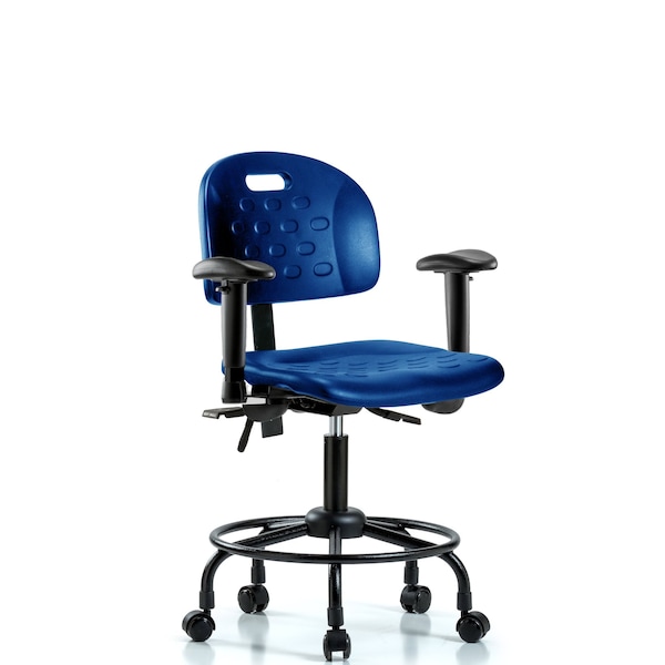 Poly Chair, Round Tube Base, Desk, Tilt, Arms, Casters, Blue