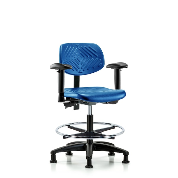 Poly Chair, Med Bench, Tilt, Arms, Foot Ring, Glides, Blue