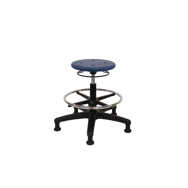 Huron Poly Stool, Med Bench, Foot Ring, Glides, Blue