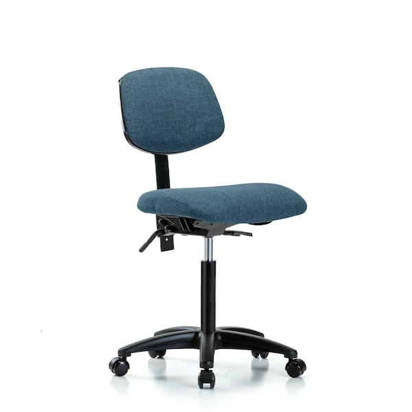 Chair, Fabric, Med Bench, Tilt Casters, Blu, No Arms, 22" to 29" Height, Blue