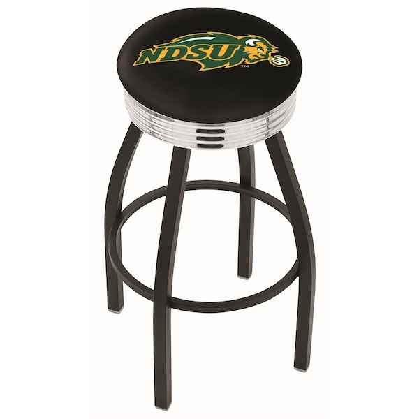 25" Blk Wrinkle North Dakota State Swivel Bar Stool, Chrome Ring