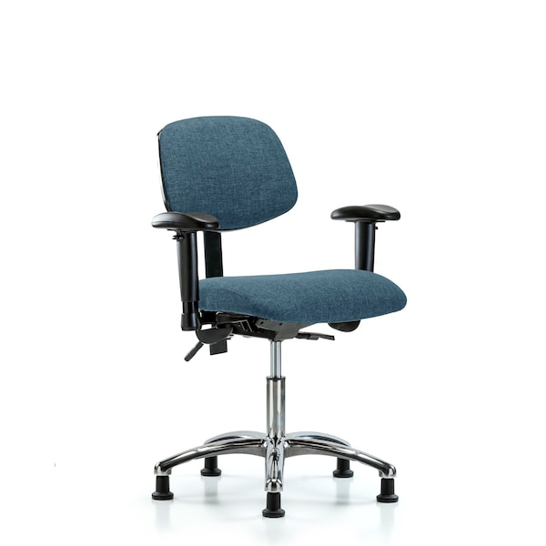 Desk Chair Desk Chair, Fabric, Chrome AA Glides, Blu, Adjustable Arms, 19" to 24" Height, Fabric, Blue