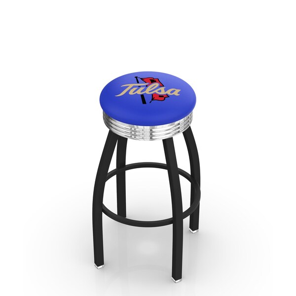 25" Blk Wrinkle Tulsa Swivel Bar Stool, Chrome Ring