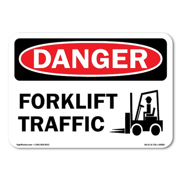 OSHA Danger, 14" Height, Aluminum, 14" x 10", Landscape, Forklift Traffic