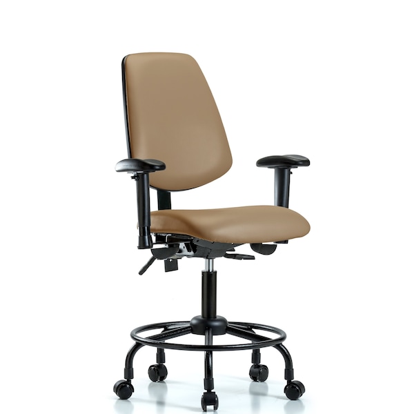 Desk Chair Adjustable Arms, 21" to 26" Height, Vinyl, Taupe
