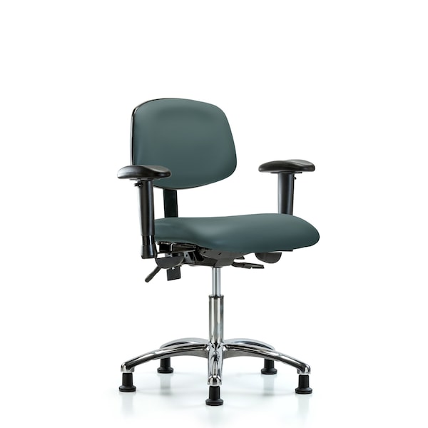 Desk Chair Desk Chair, Vinyl, Chrome AA Glides, Blu, Adjustable Arms, 18" to 23" Height, Vinyl