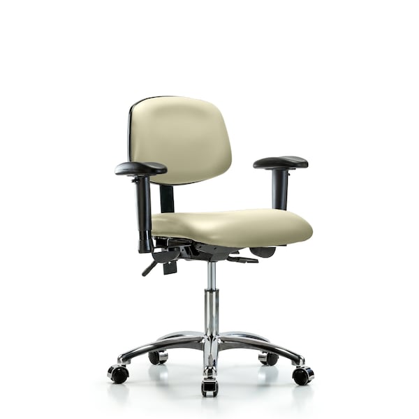 Desk Chair Desk Chair, Vinyl, Chrome AA Casters, Wht, Adjustable Arms, 18" to 23" Height, Vinyl