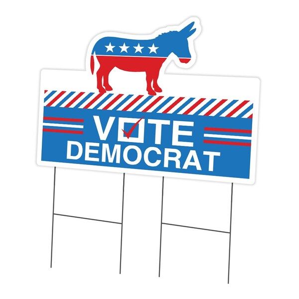 Vote Democrat Die Cut Yard Sign & Stake outdoor plastic coroplast window, C-DC-2436-DS-Vote Democrat