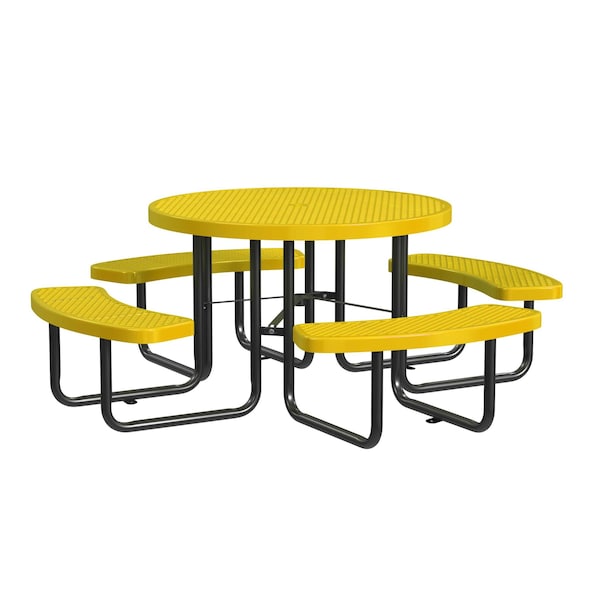Round Picnic Table, In Ground Mount, Yellow, 46 in