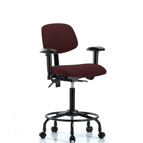 Chair, Fabric, Med Bench, RT AA Casters, Bur, 6-Way Adjustable, 22" to 29" Height, Burgundy