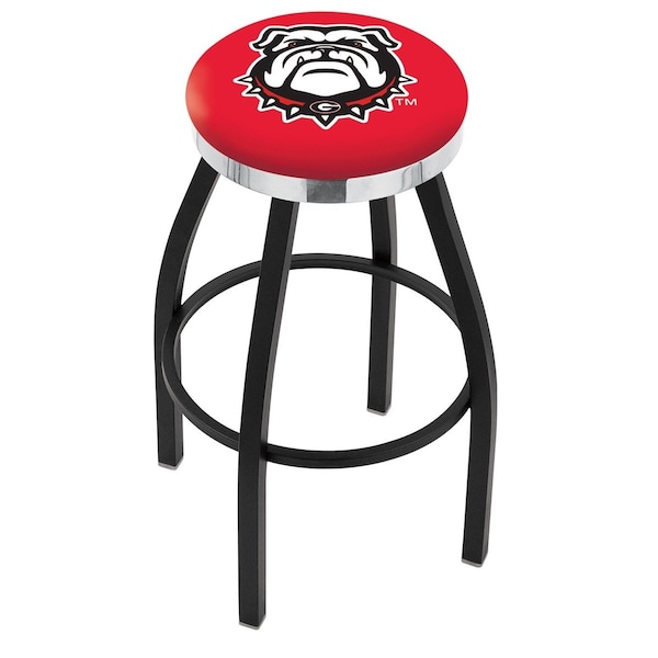 25" Blk Wrinkle Georgia "Bulldog" Swivel Bar Stool, Chrome Ring