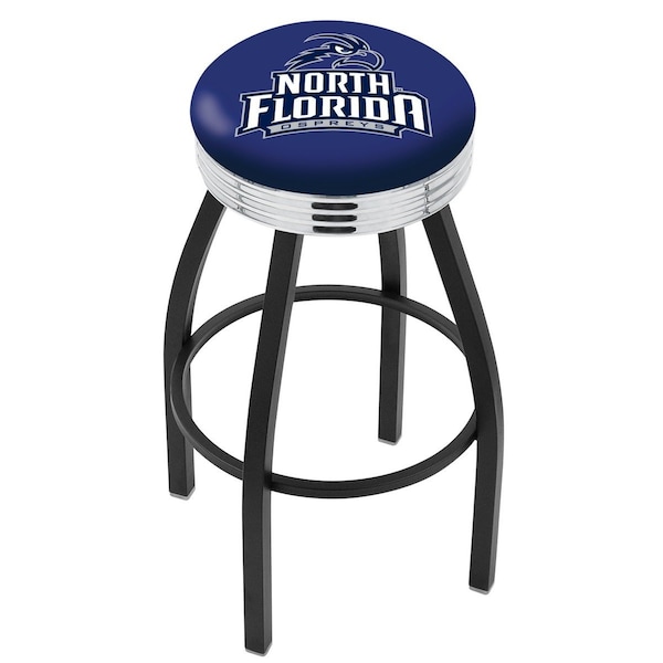 25" Blk Wrinkle North Florida Swivel Bar Stool, Chrome Ring