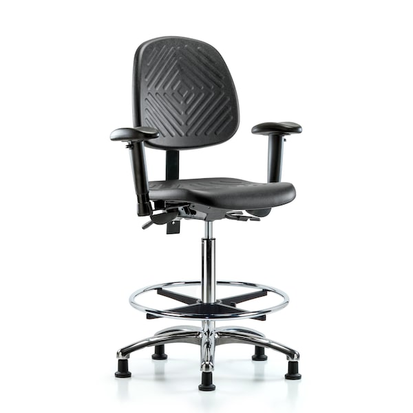High Bench Chair Ben Chair, Poly, Hi, Med Bk, Chrm, AA CF Gld, Adjustable Arms, Blue, Black