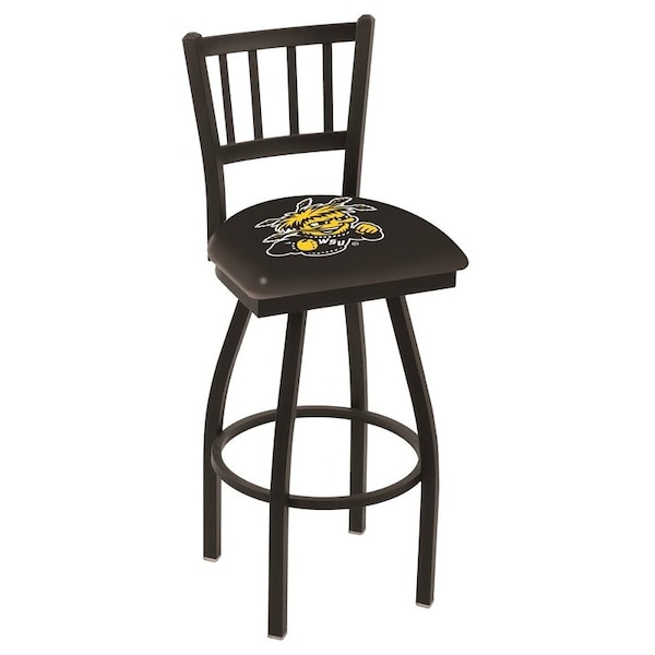 25" Blk Wrinkle Wichita State Swivel Bar Stool, Jailhouse Back