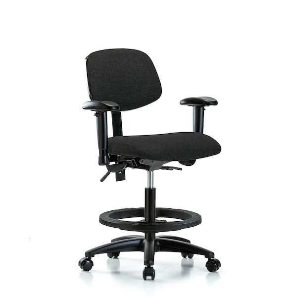 Chair, Fabric, Med Bench, AA BF Casters, Blk, 6-Way Adjustable, 22" to 29" Height, Black
