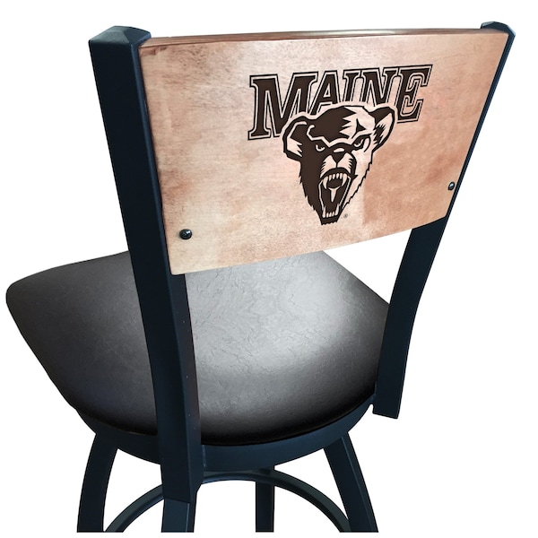 25" Blk Wrinkle Maine Swivel Bar Stool, Laser Engraved Back