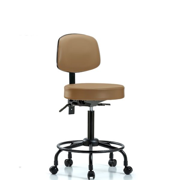 Med Bench Stool, Vinyl, Bk, RT, Cast, Taupe, Weight Capacity: 300 lb.