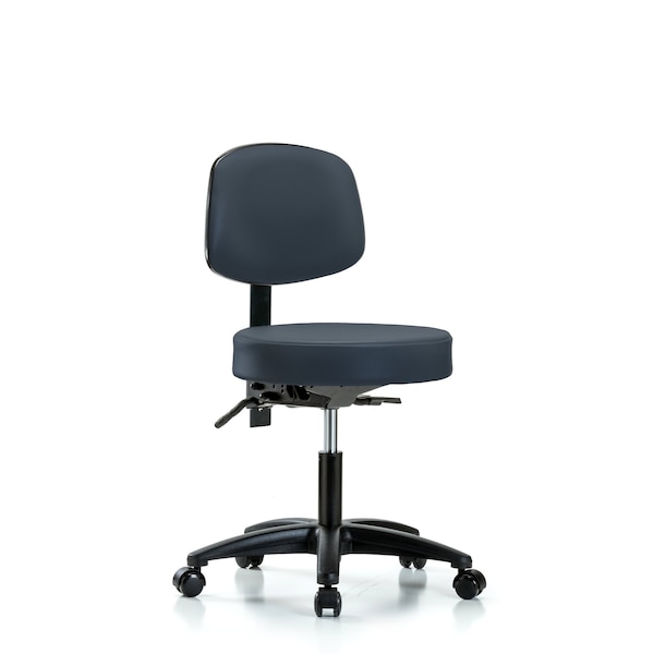Desk Stool, Vinyl, Bk, Casters, Nav