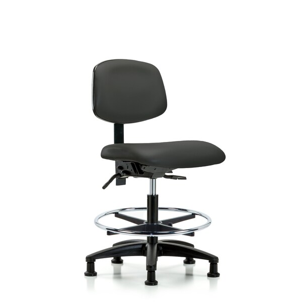 Chair, Vinyl, Med Bench, CF Glides, Gry, No Arms, 22" to 29" Height, Charcoal