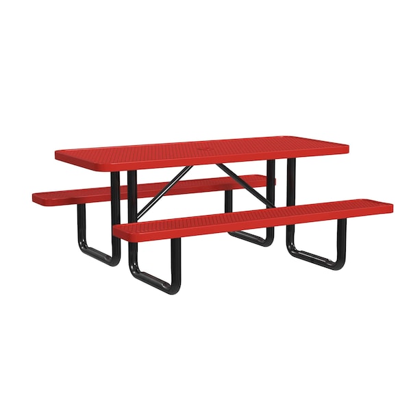 Rectangle Picnic Table, Red, In Ground Mount, 6 ft L