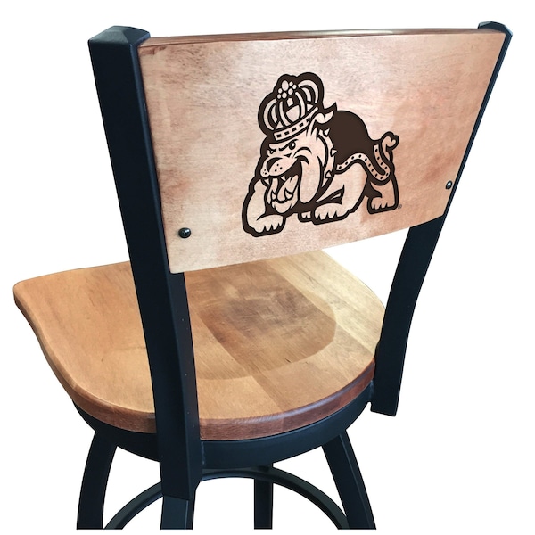 25" Blk Wrinkle James Madison Swivel Bar Stool, Laser Engraved Back