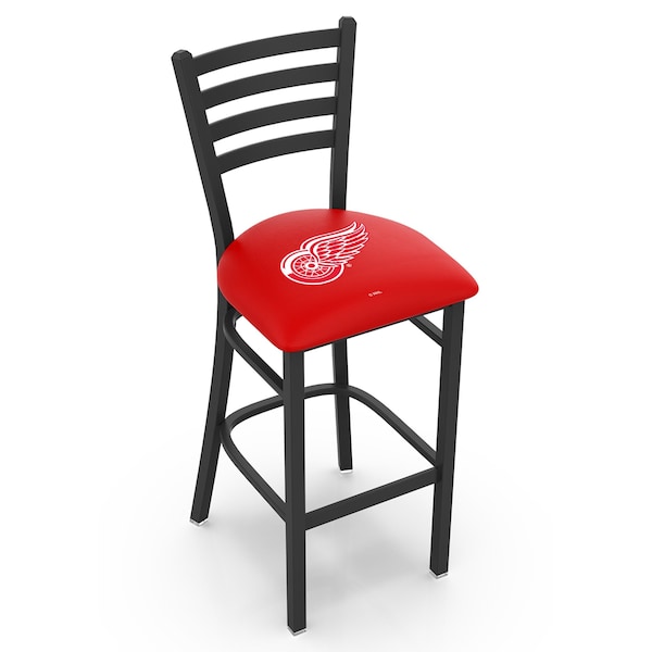 25" Blk Wrinkle Detroit Red Wings Stationary Counter Stool, Ladder Back