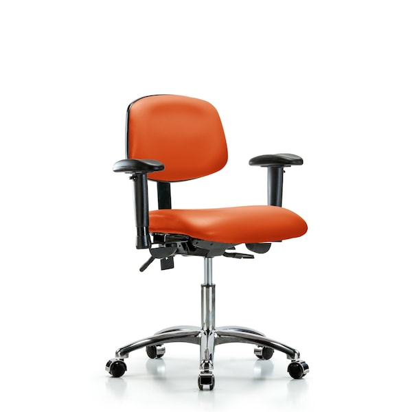 Desk Chair Desk Chair, Vinyl, Chr AA Casters, Orange, Adjustable Arms, 18" to 23" Height, Vinyl