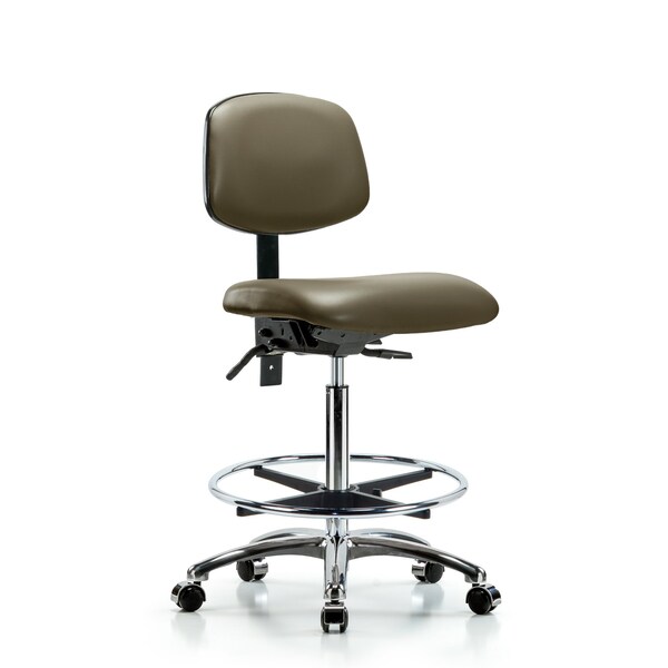 Vinyl Chair Chrome, High Bench, Tilt, Foot Ring, Casters, Taupe