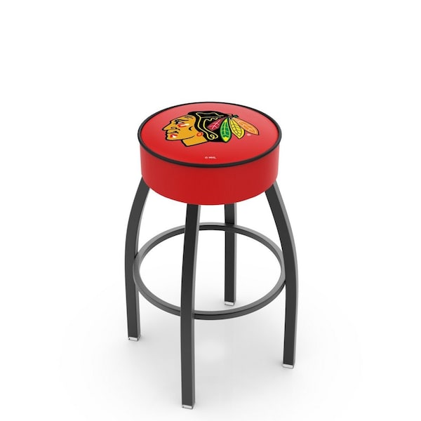 25" Chicago Blackhawks Cushion Seat, Blk Wrinkle Base Swivel Bar Stool
