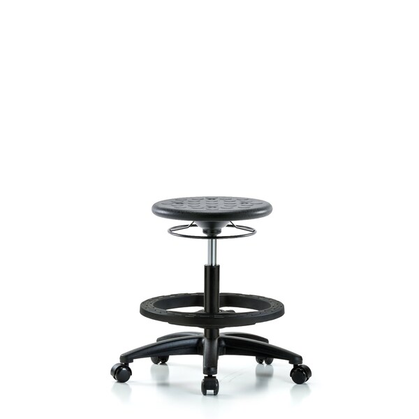 Huron Poly Stool, Med Bench, Foot Ring, Casters, Black