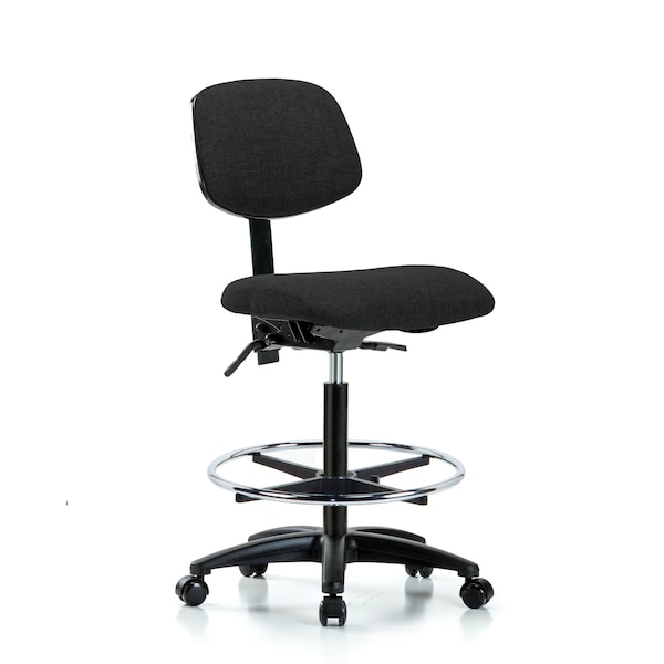 Chair, Fabric, Hi Bench, CF Casters, Blk, No Arms, 26" to 35-1/2" Height, Black