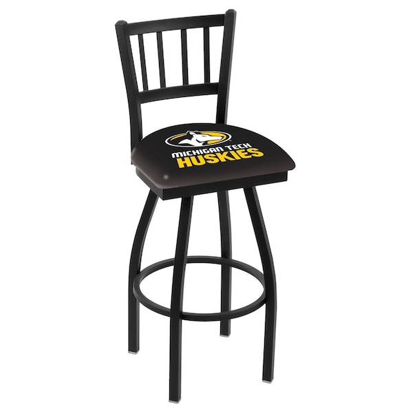 25" Blk Wrinkle Michigan Tech Swivel Bar Stool, Jailhouse Back