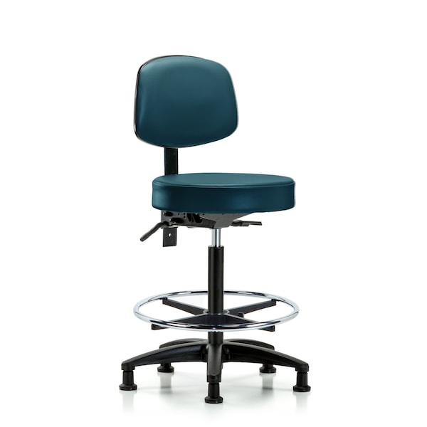 Vinyl Stool, Back, High Bench, Tilt, Foot Ring, Glides, Royal
