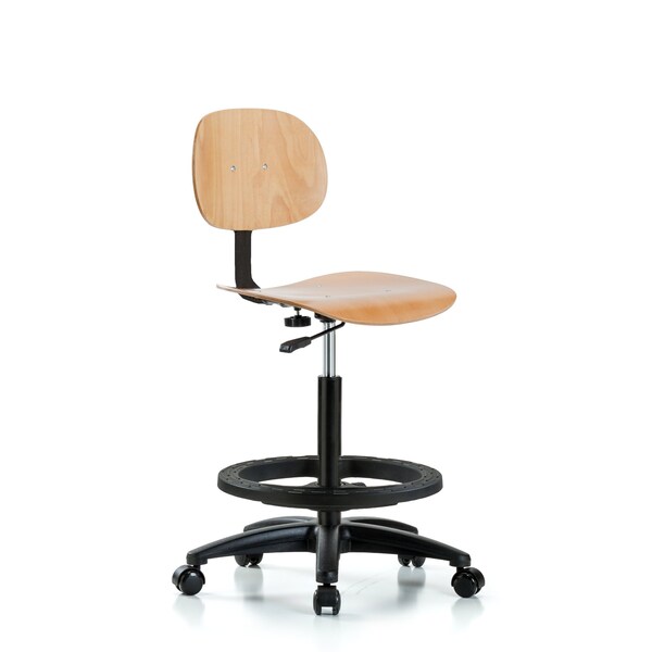 Chair, Wood, Hi Bench, BF Casters, Wood, 21-1/2" to 31-1/4" Seat Height, Rolling