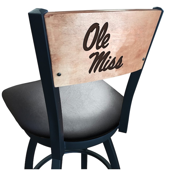 25" Blk Wrinkle Ole' Miss Swivel Bar Stool, Laser Engraved Back