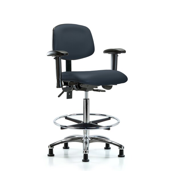 High Bench Chair Chair, Vin, Hi Ben, Chr Tilt AA CF Gld, Nav, Adjustable Arms, 26" to 35-1/2" Height