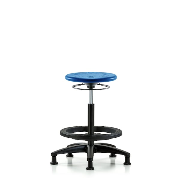 Huron Poly Stool, High Bench, Foot Ring, Glides, Blue