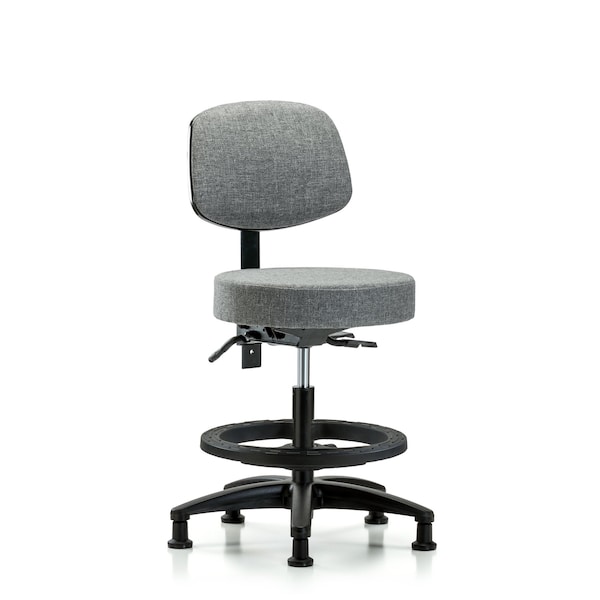 Fab Stool with Back-Medium Bench Height with Seat Tilt, Black Foot Ring, and Stat Glides in Gray Fab
