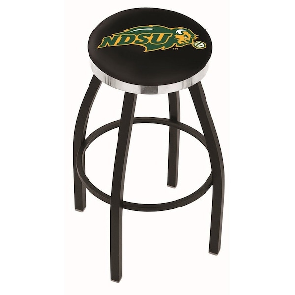 25" Blk Wrinkle North Dakota State Swivel Bar Stool, Chrome Ring