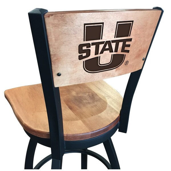 25" Blk Wrinkle Utah State Swivel Bar Stool, Laser Engraved Back