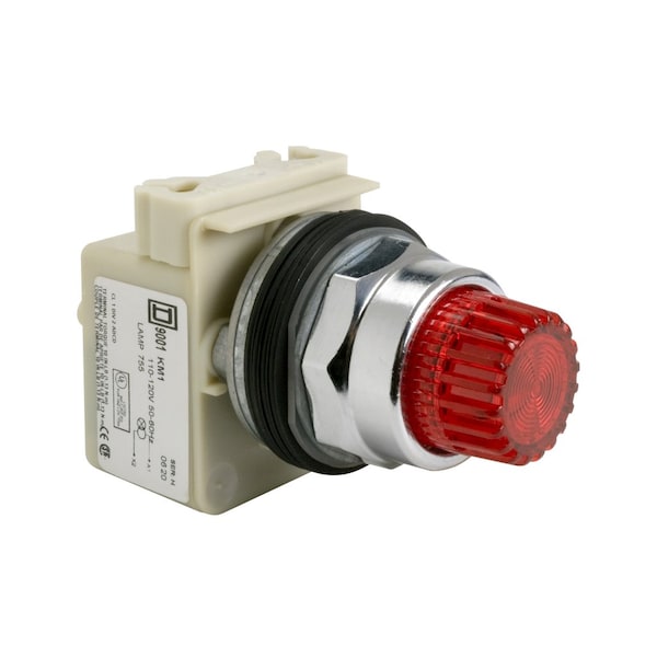 Illuminated push-button head, Harmony 9001K, metal, projecting, red, 30mm, spring return, 110-120V
