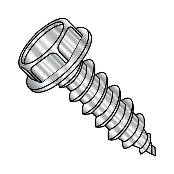 Sheet Metal Screw, 1/4" x 1 in, Plain 18-8 Stainless Steel Flange Hex Head External Hex Drive