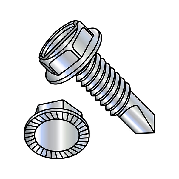 Self-Drilling Screw, 5/16"-18 x 1 in, Zinc Plated Steel Flange Hex Head External Hex Drive, 1000 PK