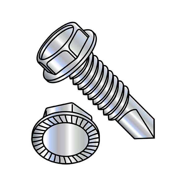 Self-Drilling Screw, 5/16"-18 x 1 in, Zinc Plated Steel Flange Hex Head External Hex Drive, 1000 PK